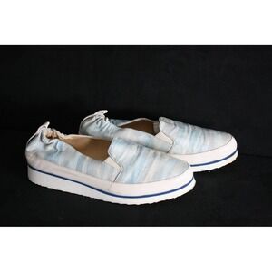 Softwaves Watercolor Striped Platform Slip On Sneakers Womens 38.5 Light Blue 8